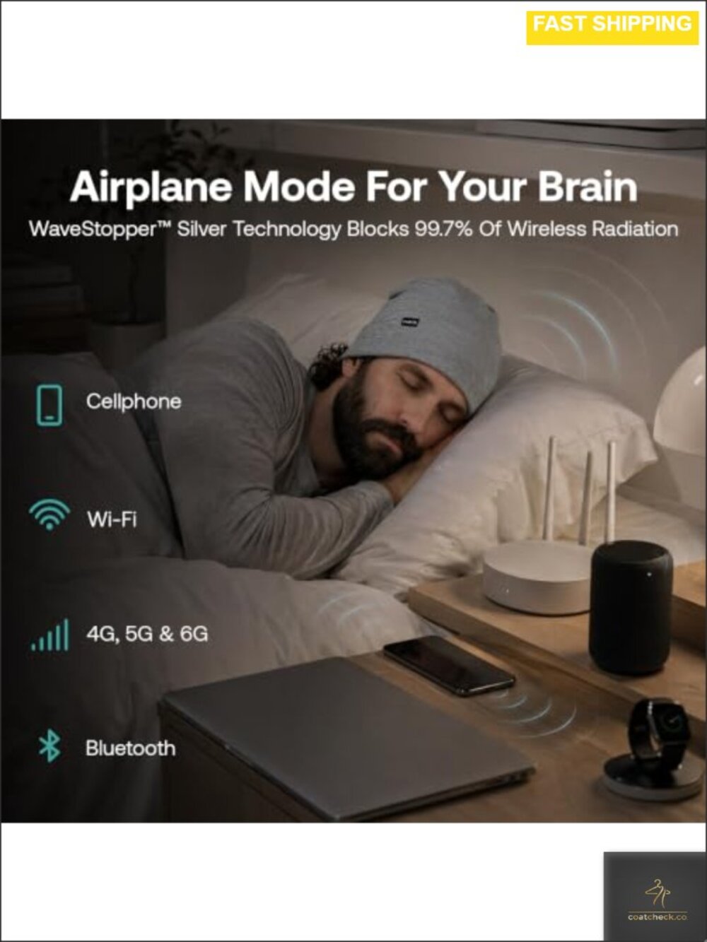 EMF Blocking Beanie WaveStopper Silver Fiber Unisex Sleep Cap